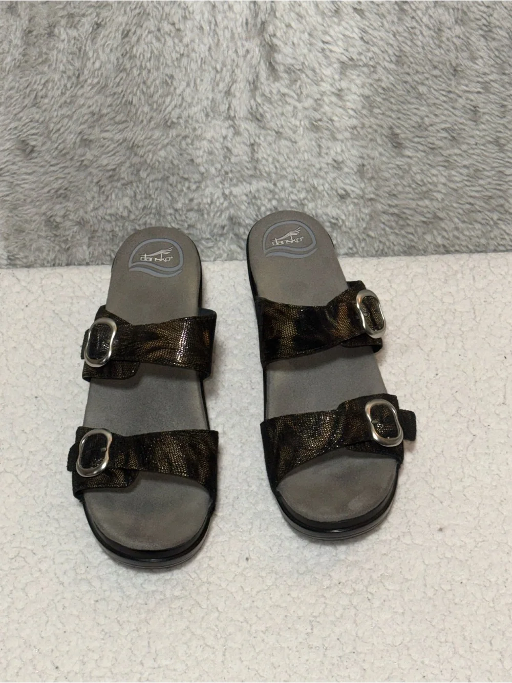 Dansko Sophie Metallic Python Leather Slide Wedge Sandals Size EU 41